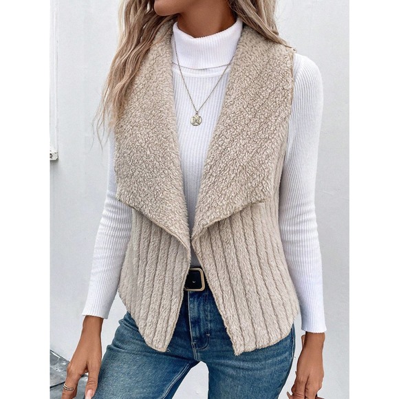 WILA Jackets & Blazers - ribbed knit Waterfall Collar Open Front teddy Vest